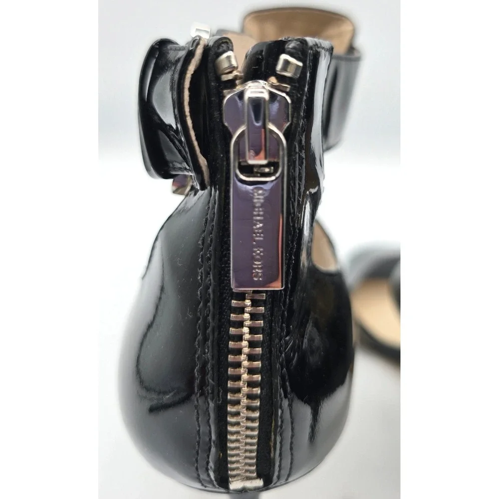 Michael Kors Black Leather Patent Cutout Stiletto Heel Sandals 9.5 Zip Back
